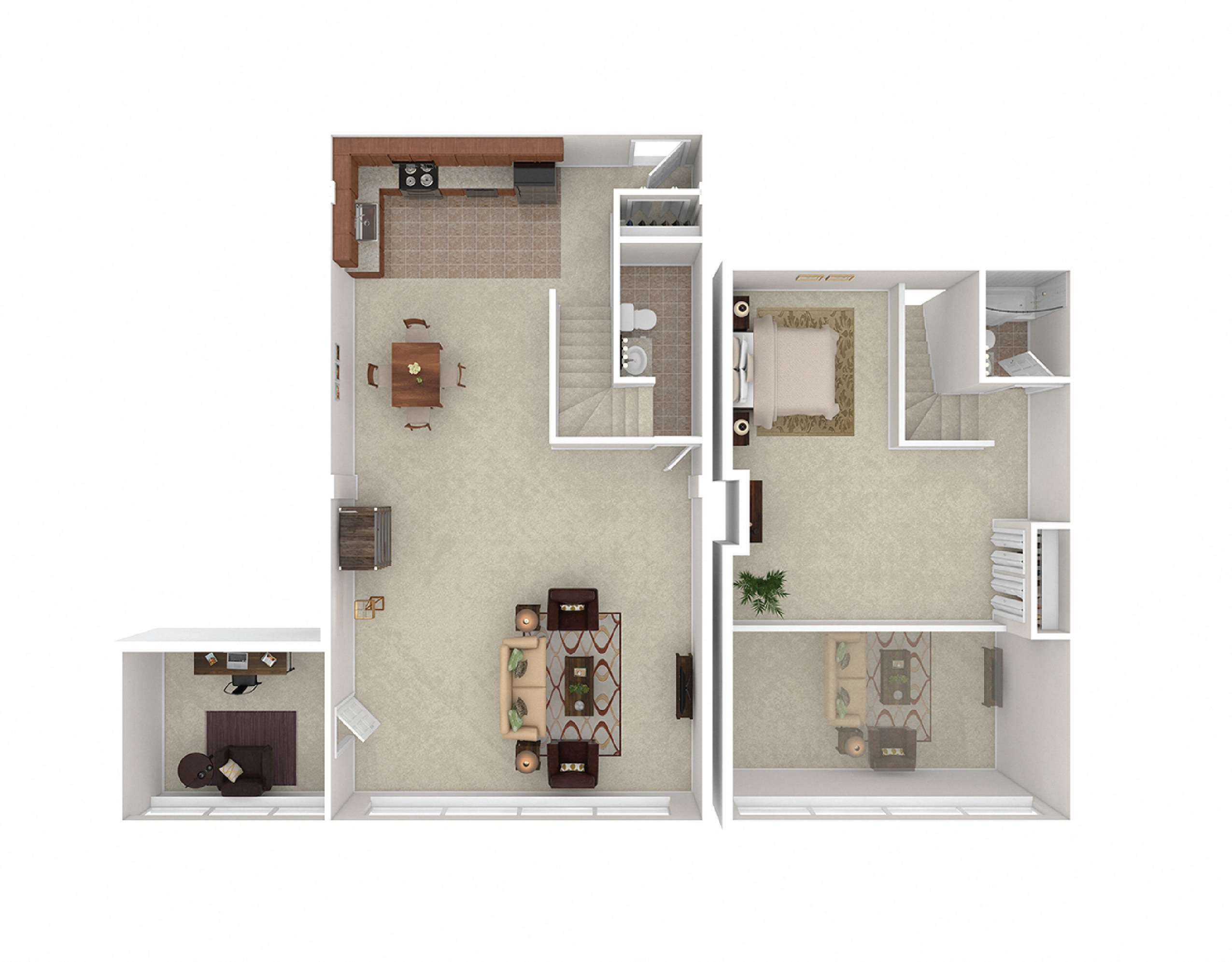 Floor plan for 1 bed, 1.5 baths, 1332 sqft